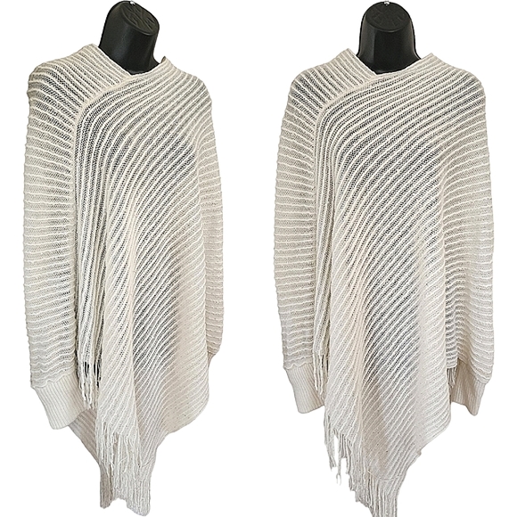 Collection Eighteen Sweaters - ❤️Collection Eighteen White Sheer Fringe Sequin Poncho☆